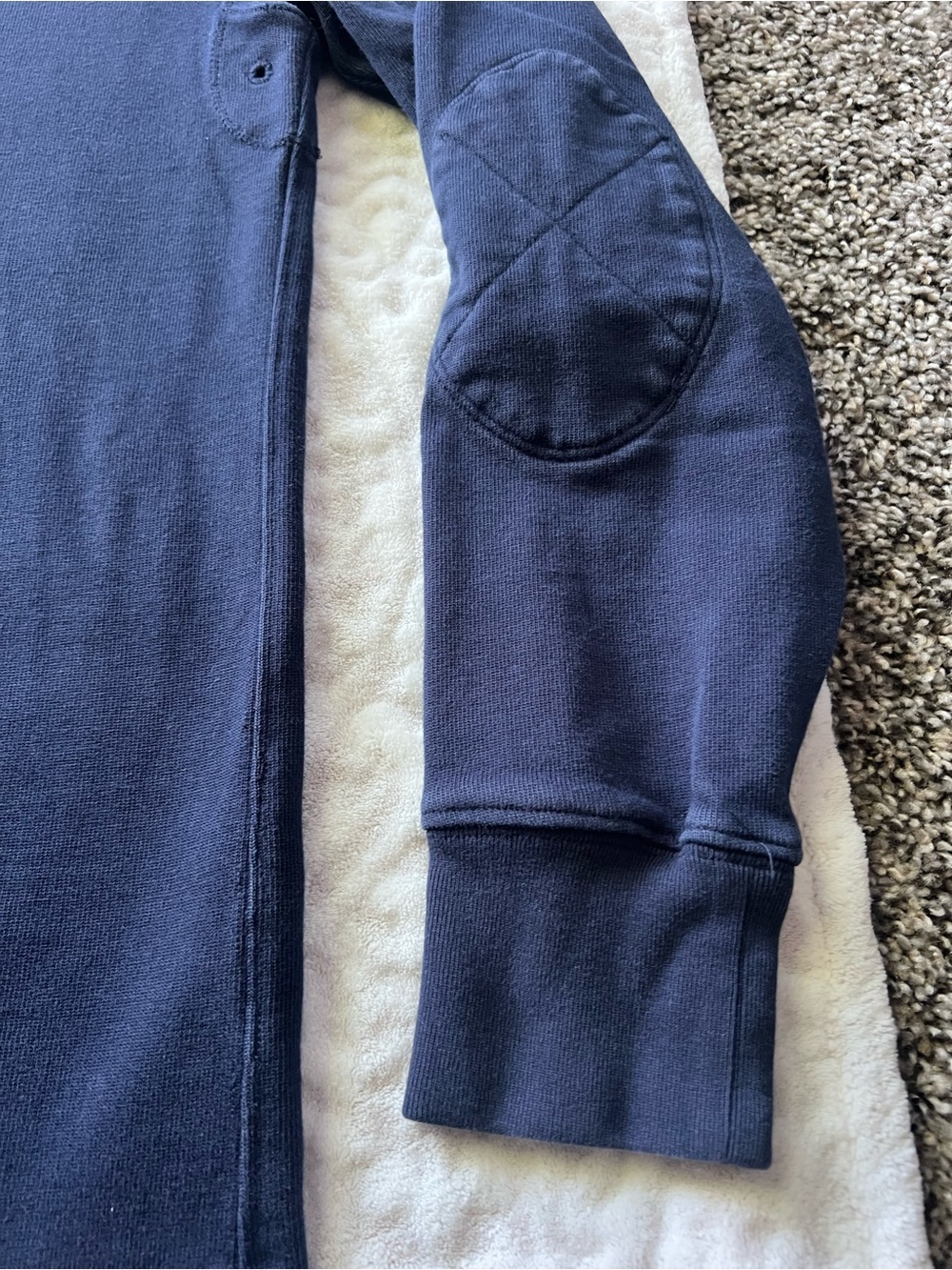 J Crew Men’s Navy Quarter Zip Pullover Elbow Patch Sweatshirt | Size S - Picture 4 of 9